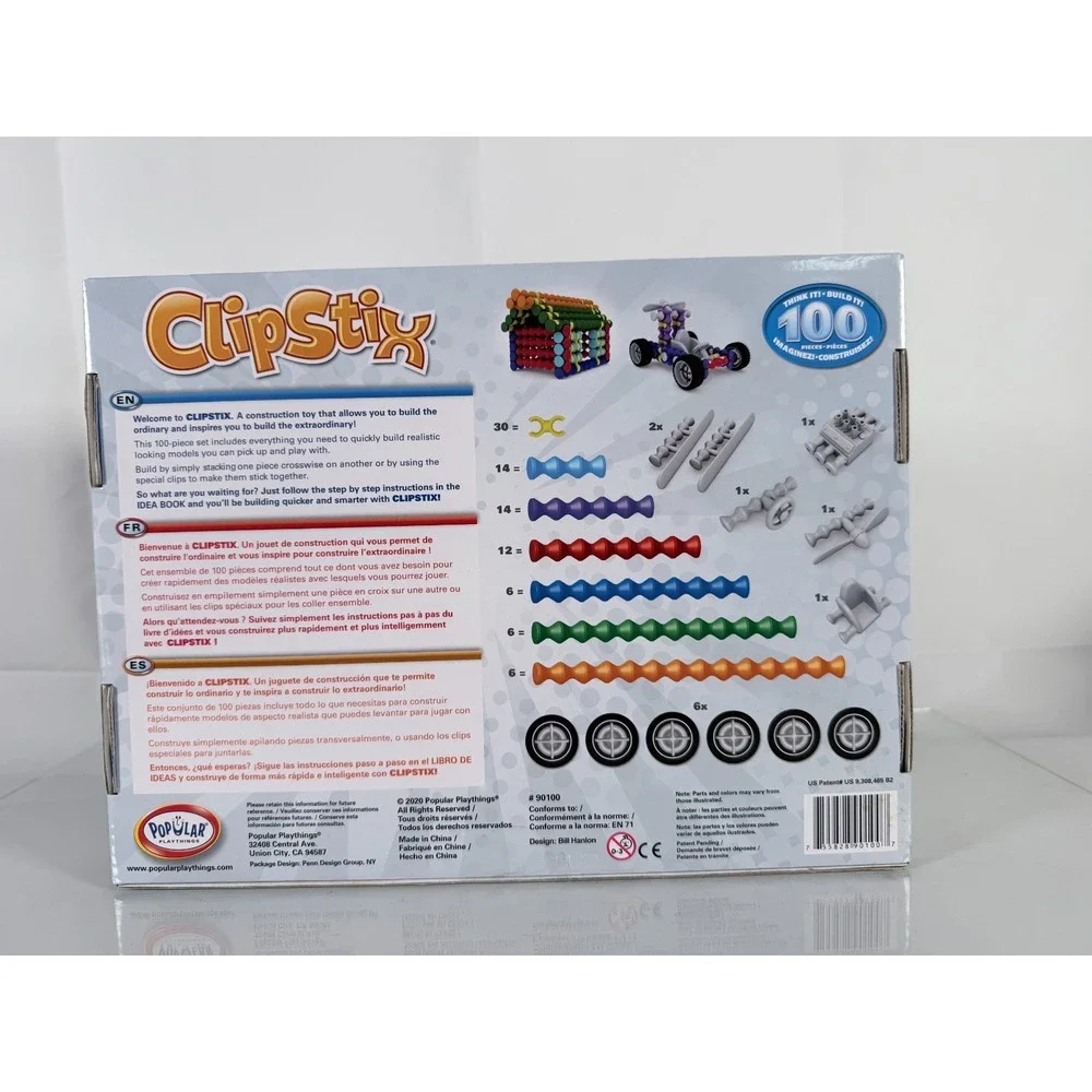 POPULAR PLAYTHINGS Clipstix Construction Toy 100 Pieces Build a car or house etc